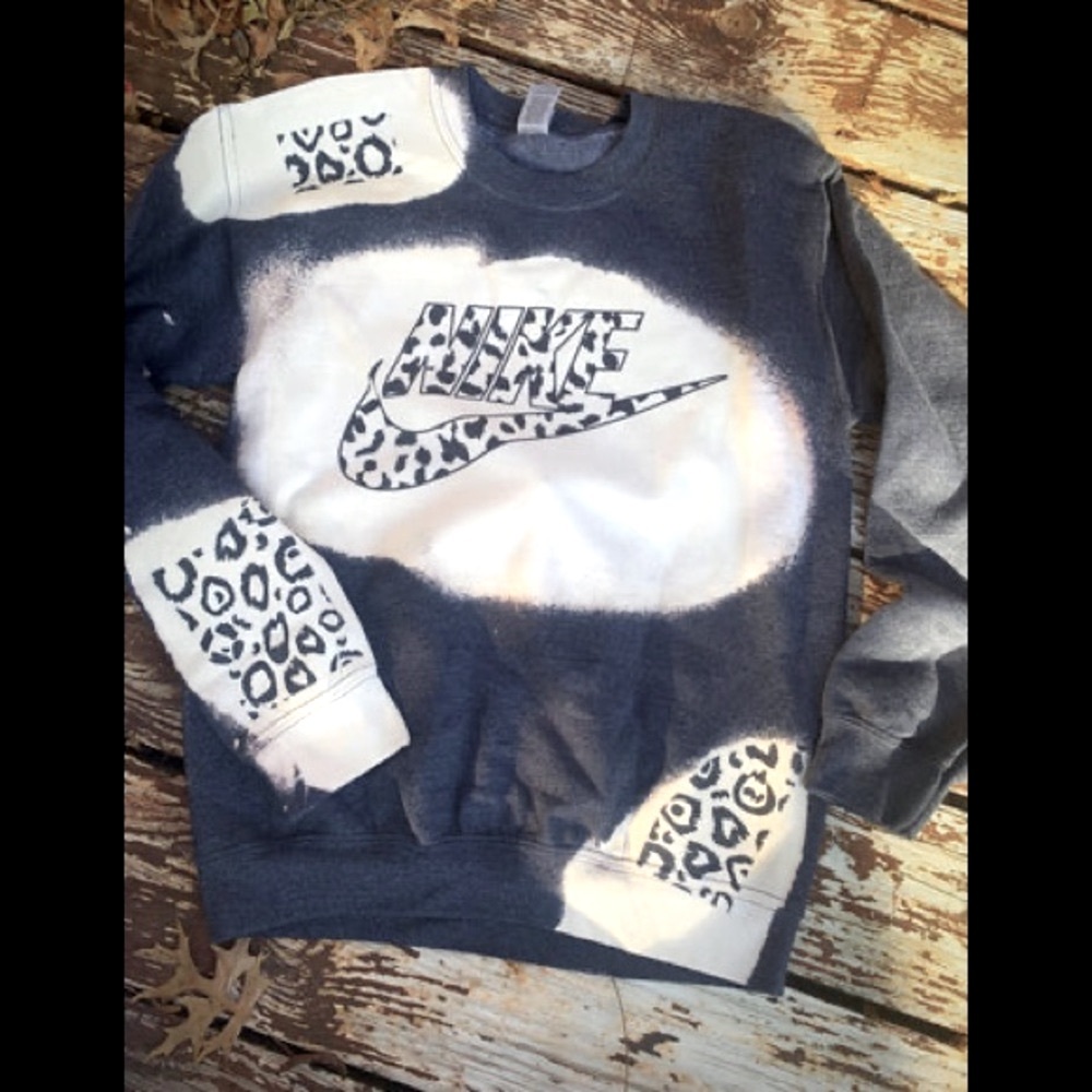 NIKE Leopard Bleached Tie Dye Style Super Soft Long Sleeve Sweatshirts - Picture 1 of 12